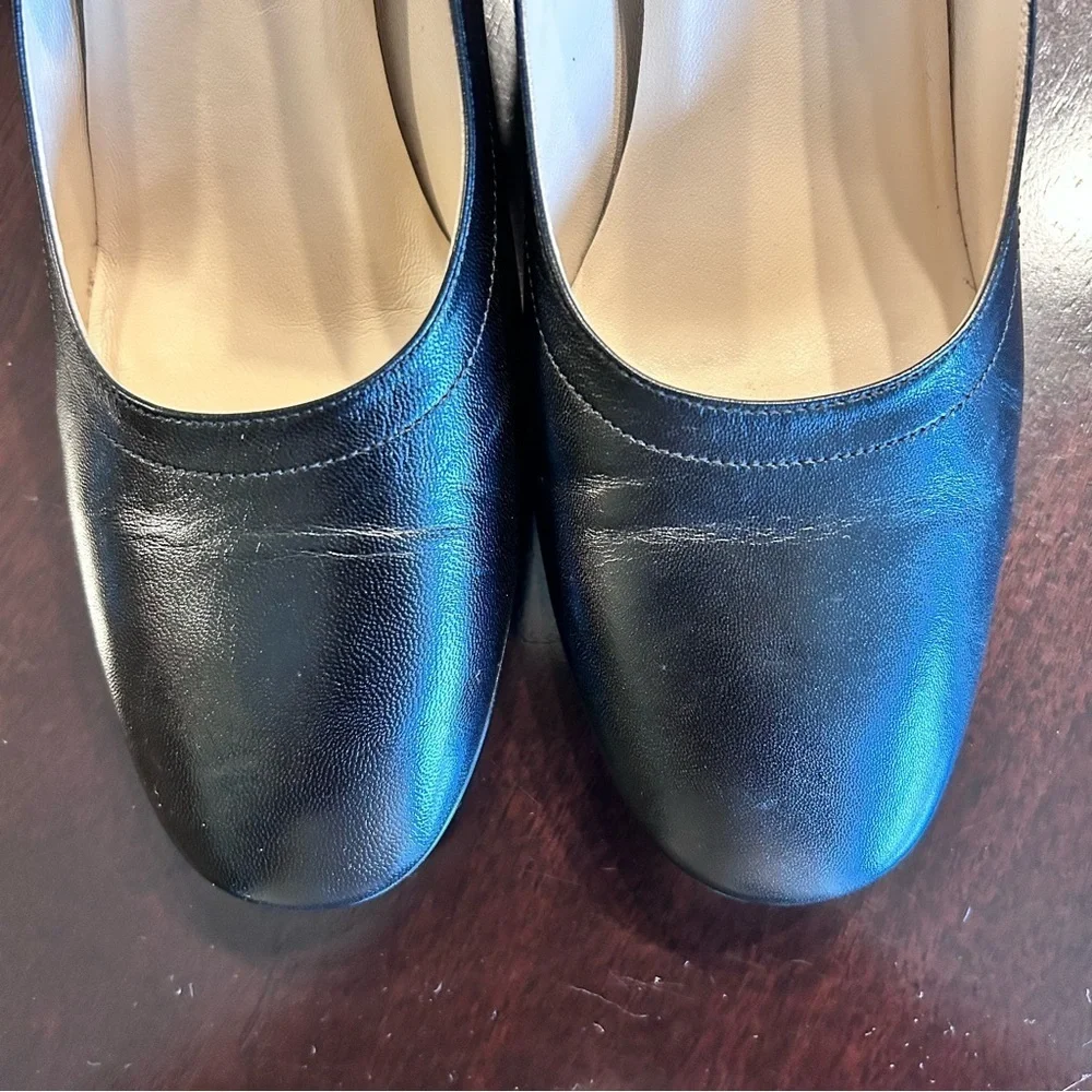 Everlane Day Heel in Black Leather – Classic Ballet Style Pumps, Size 7